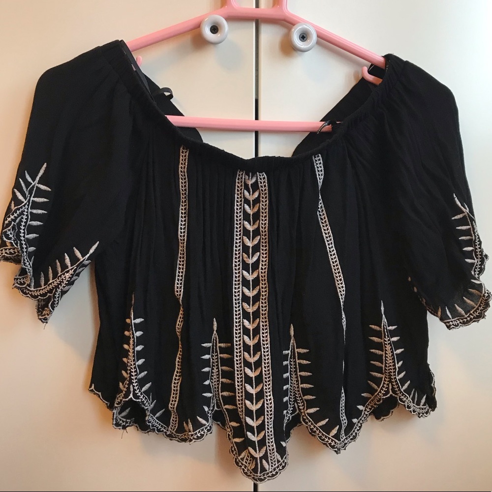 F21 Off the Shoulder Crochet Crop Top